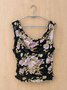black floral cowl neck top