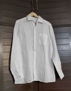 Louis Philippe Classic White Linen Long Sleeved Sh