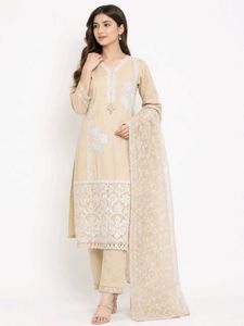 Elegant Beige Kurta with White Lace Trim