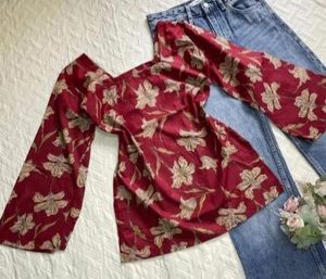 Chic Floral Print Bell Sleeve Top