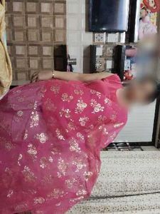 Vibrant Pink Floral pure organza Dupatta