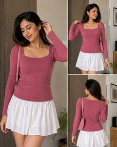 Chic Ribbed Heart Neck Top