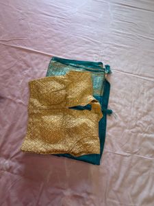 Stunning Teal Saree with Golden Blouse