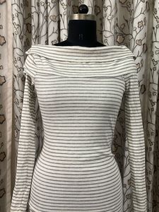 Striped Off-Shoulder Long Sleeve Top
