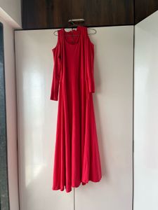 Red Cold Shoulder Maxi Dress
