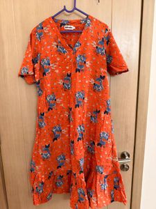 Vibrant Orange Floral Dress