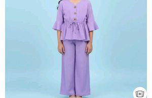 Cute Lavender Flared Sleeve Top &amp; Pants Set