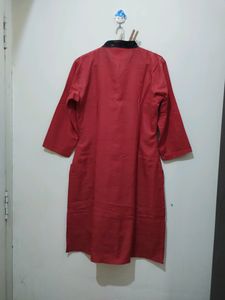 Red embroidered Kurta With Black Trim