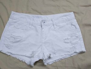 White Ripped Denim Shorts
