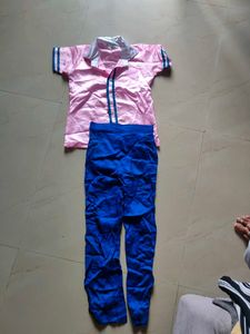 Pink Silk Shirt and Blue Pants Set