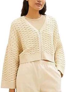 Cream Textured Zip-Up Knit cardigan