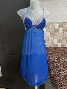 Blue Teddy Nightdress with Fur Trim