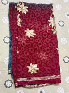 Embellished Red Saree