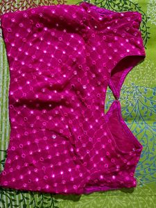Gorgeous Designer Pink Mirror Work Blouse
