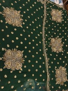Dark Green Georgette Saree with Embroidery