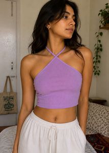 Lavender Ribbed Halter Crop Top