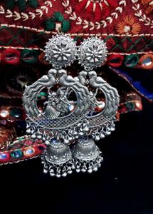 Oxidized Silver peacock Jhumka Earrings