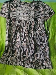 brown Floral Print Kurta