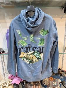 Stylish Blue Hoodie with Money Graphic