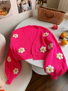 Shein Pink Crochet Flower Cardigan