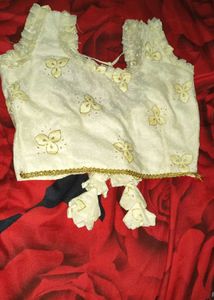 Cream Embroidered Blouse with Tassels
