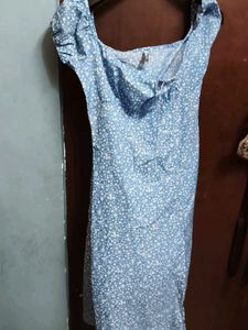 Front slit floral blue dress
