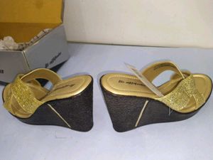 Gold Glitter Wedge Sandals