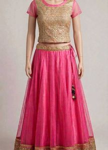 Stunning Pink Lehenga Choli with Gold Top