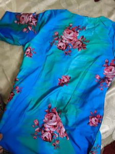 V-Neck Blue Floral Print Kurta