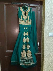 Elegant Emerald Green gown with dupata i