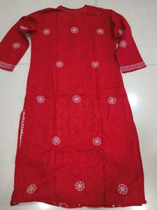 Red Chikankari Kurta Set