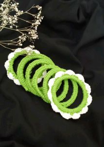 crochet bangles( white and green colour) + freebie