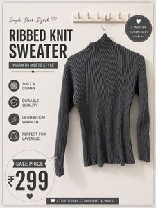 Chic Ribbed Knit Sweater - Dark Grey
