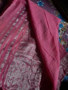 Elegant Pink Saree with Silver Border