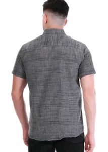 Men's Grey Textured Short Sleeve Shirt