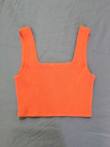 H&amp;M Neon Orange Ribbed Crop Top