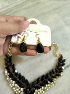 Statement Black Crystal Necklace Set sale offer 🎉