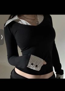 Chic Polka Dot Detail Long Sleeve Top
