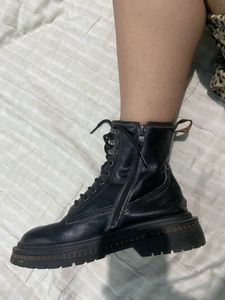 Black Leather Lace-Up &amp; Zip Boots