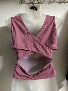 V-Neck Sleeveless Pink Crop Top