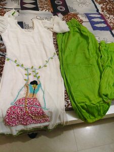 White &amp; Green Embroidered Kurta Set Afgani salwar