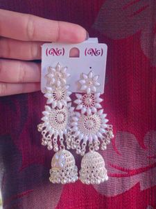 White & Silver Jhumka Earrings