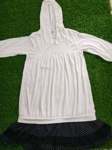 White Hooded Dress with Polka Dot Skirt