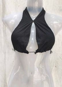 Black Textured Halterneck Bikini Top