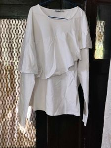 White Ruffle Long Sleeve Top