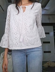 Chic White Lace Bell Sleeve Top