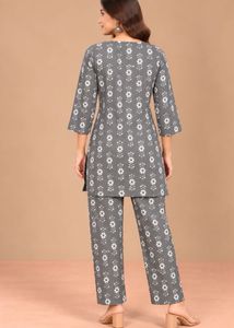 Stylish Grey Floral Kurta Set