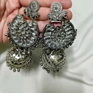 Elegant Oxidized Silver Jhumka Earrings