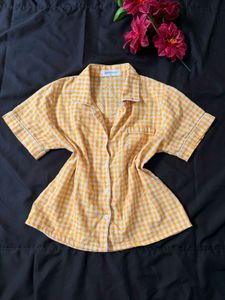 Cute Yellow Gingham Button-Up Shirt