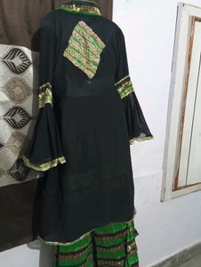 Black Kurta with Green lehga